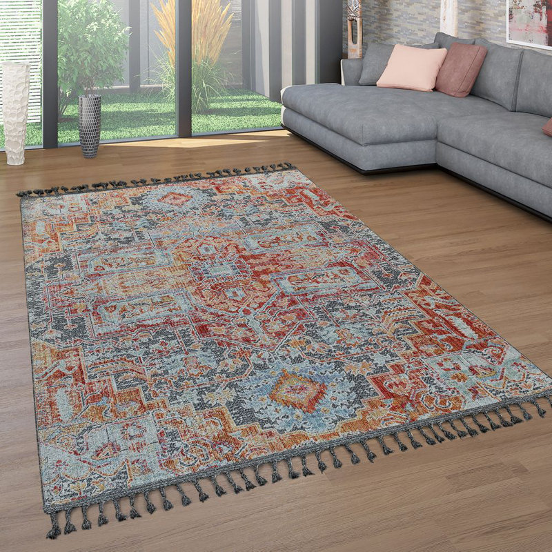 World Menagerie Houon Blue/Orange/Grey Rug & Reviews Wayfair.co.uk